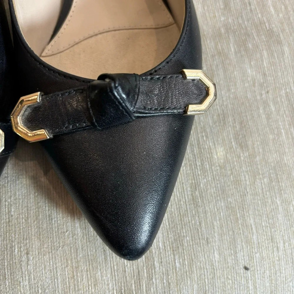 COLE HAAN Sz 6.5B Leather Flat Pointy Toe Knotted Bow w/ Metal Tips Slingbacks - Picture 5 of 11